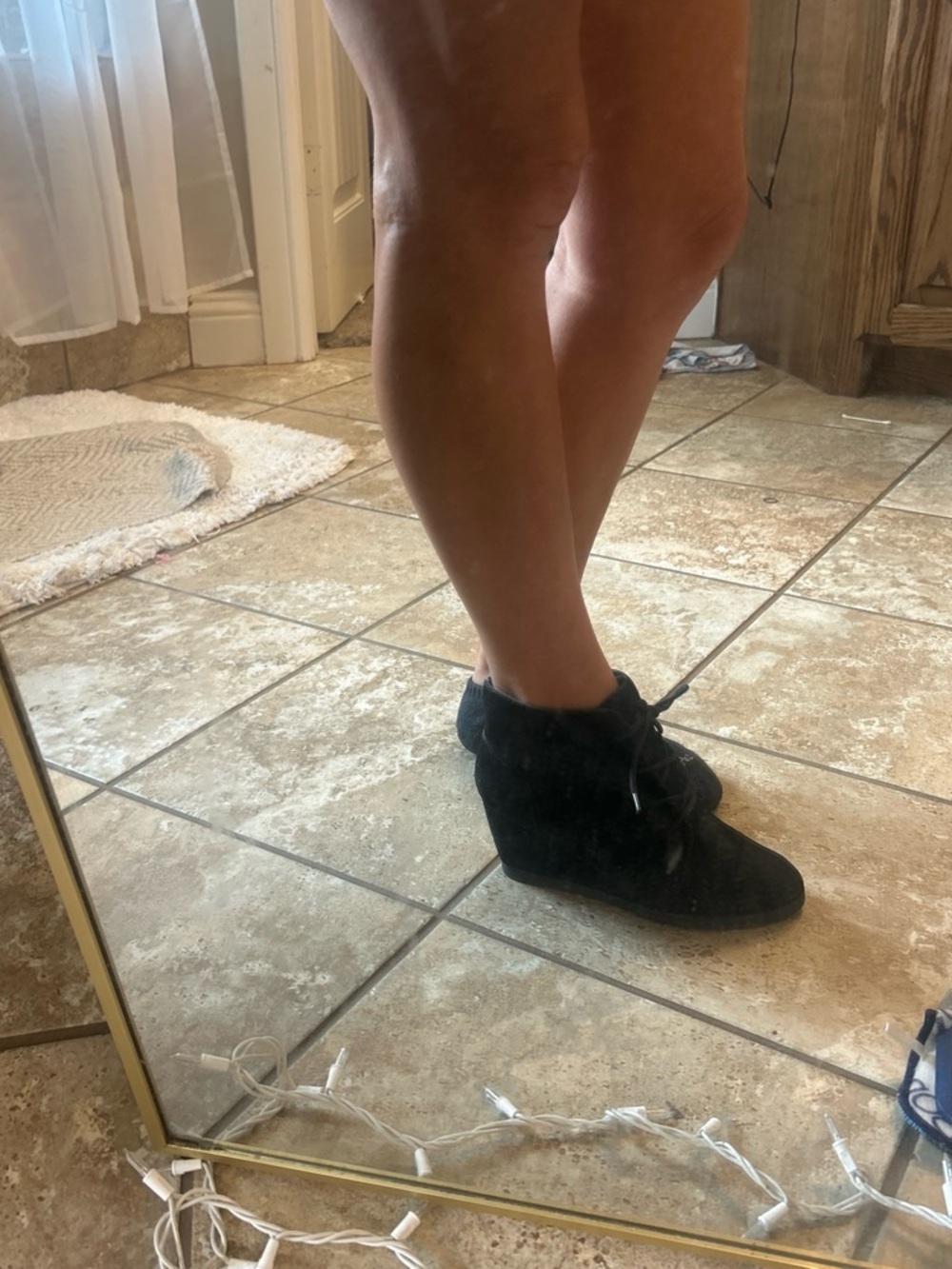 Madden Girl Black Suede Wedge Lace-Up Sneaker